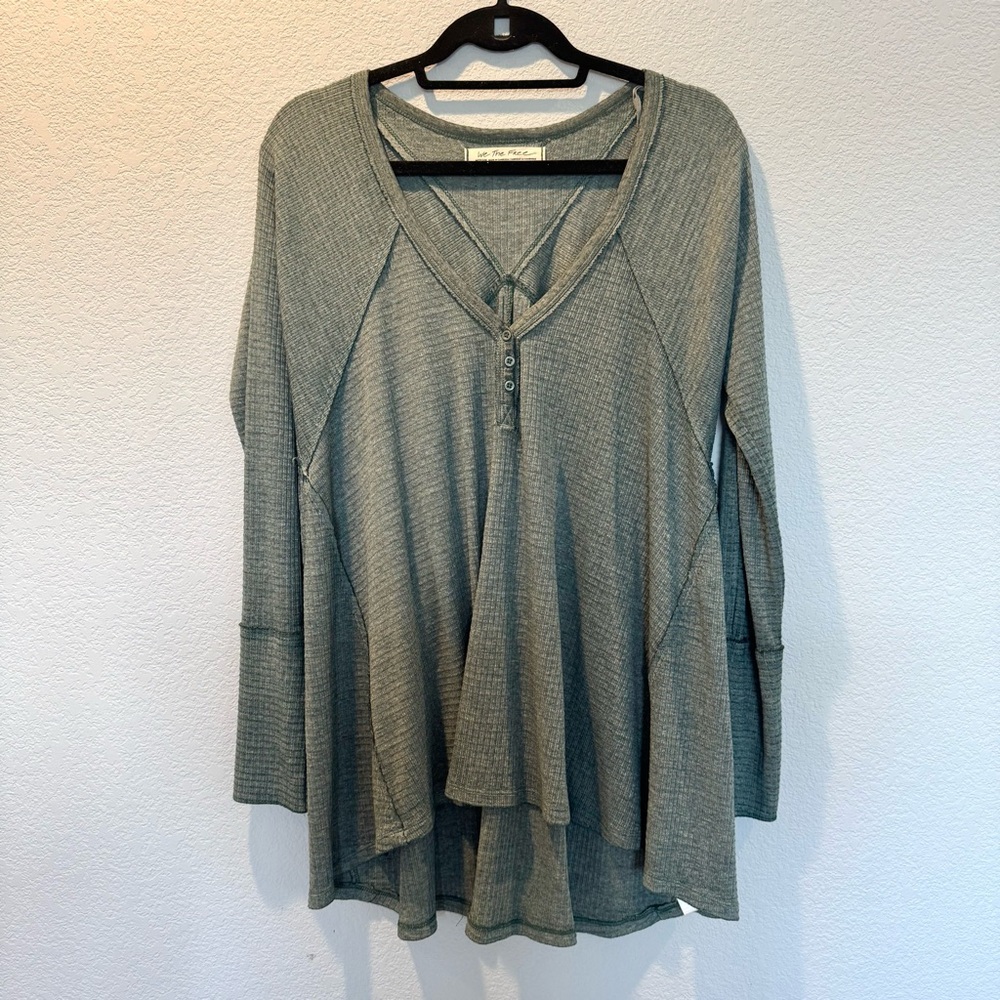 Free People Olive Green Long Sleeve Henley Tunic